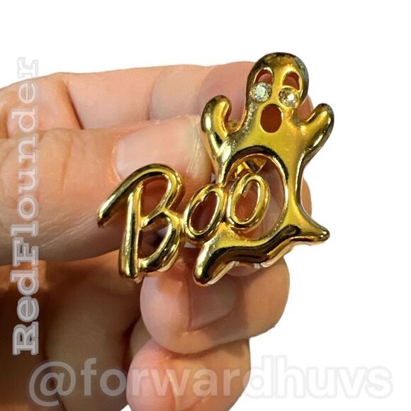 Whimsical Ghostly Delight: Avon Gold Tone Boo Ghost Pin / Brooch - Picture 7 of 9